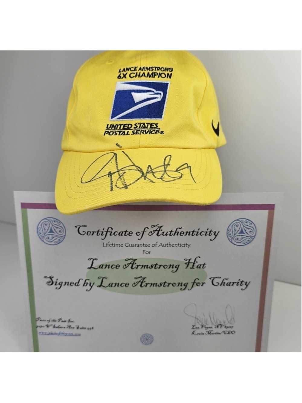 Lance Armstrong Signed Nike USPS 6X Champion Tour de France Yellow Hat w/ COA